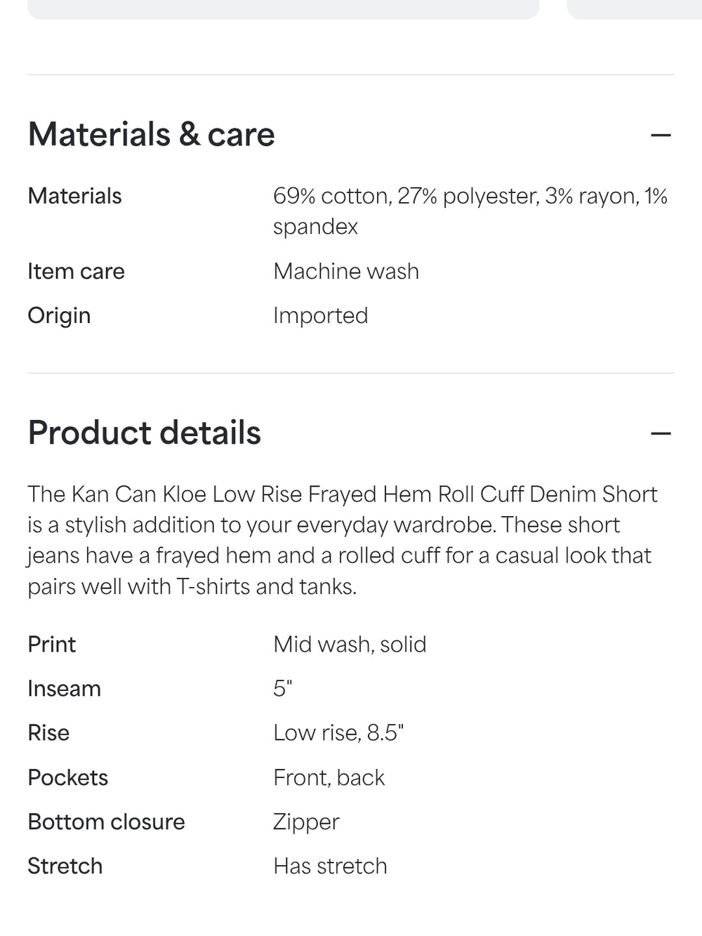 KanCan, Kloe Low Rise Frayed Hem Roll Cuff Denim Short - Picture 2 of 8